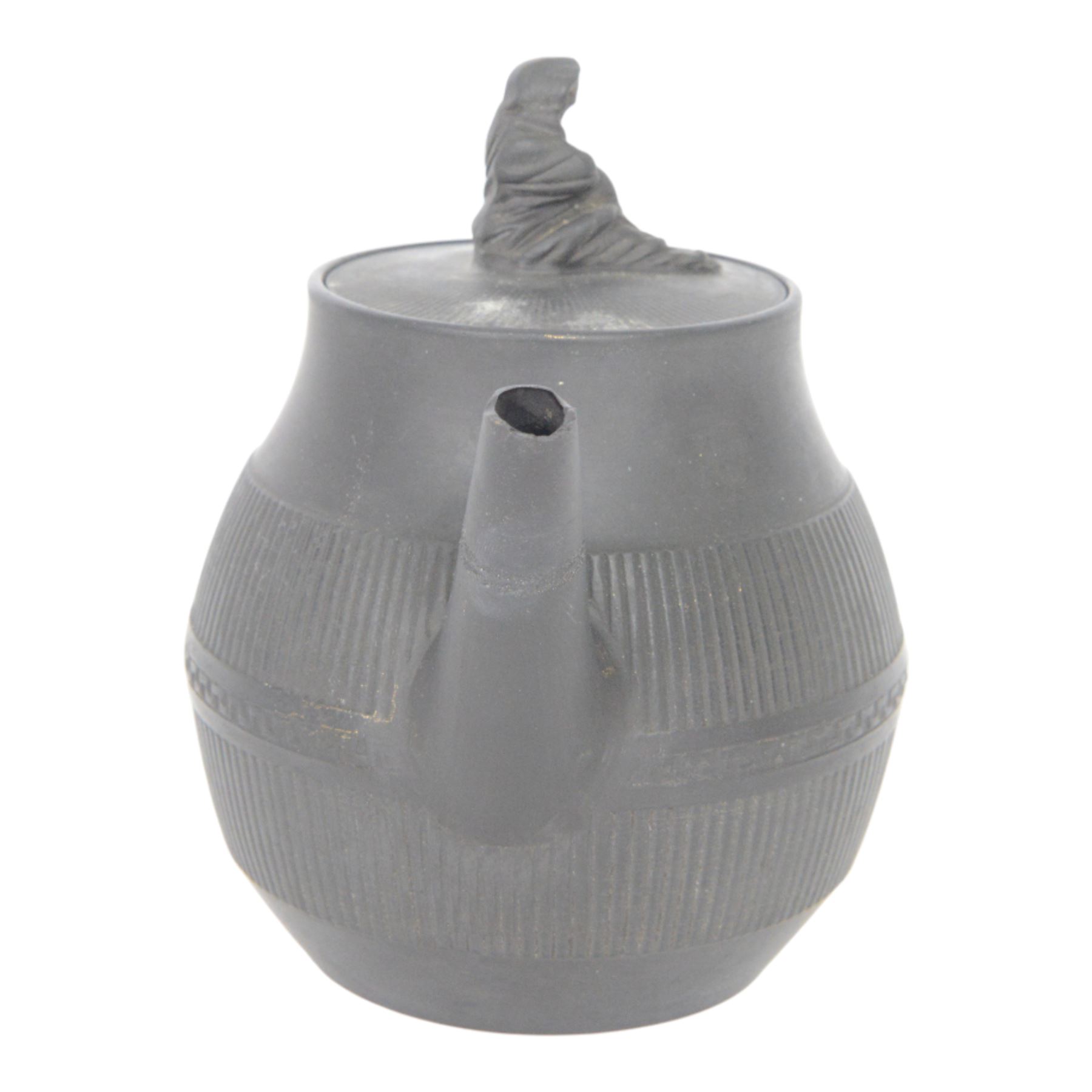 18th century Wedgwood black basalt teapot with  Widow of Zarephath finial, H16cm