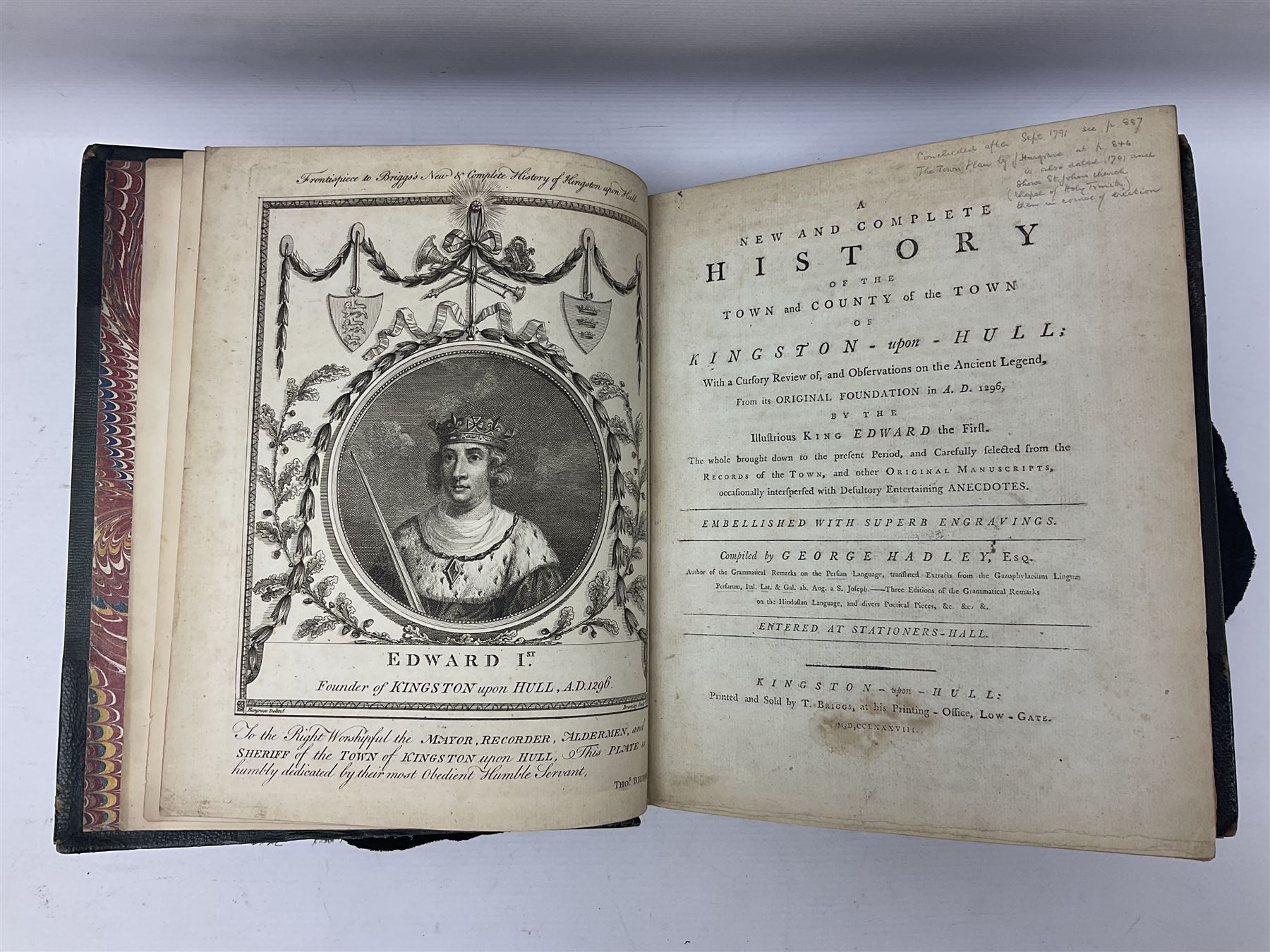 Hadley George, A New and Complete History of the Town and County of the Town of Kingston-upon-Hull; T. Briggs Hull 1788, frontispiece and other engraved plates