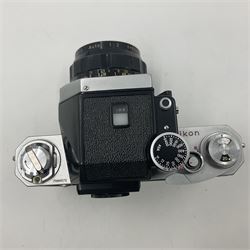 Nikon photomic Ftn camera body, with red engraving, serial no 7006572, circa 1969, with 'Nikon NIKKOR-O Auto 1:2 f=35mm' lens, serial no. 830478