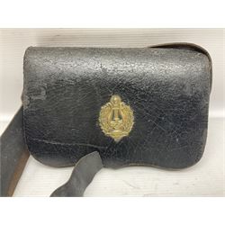 French 2nd Empire Musicians leather pouch and strap, with brass badges to pouch and strap, Crimea period c1854 L21cm