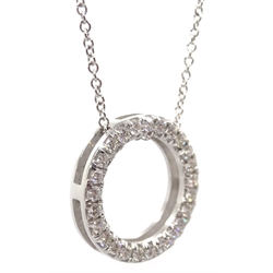  18ct white gold diamond circular pendant necklace, stamped 750, diamonds 0.5 carat  