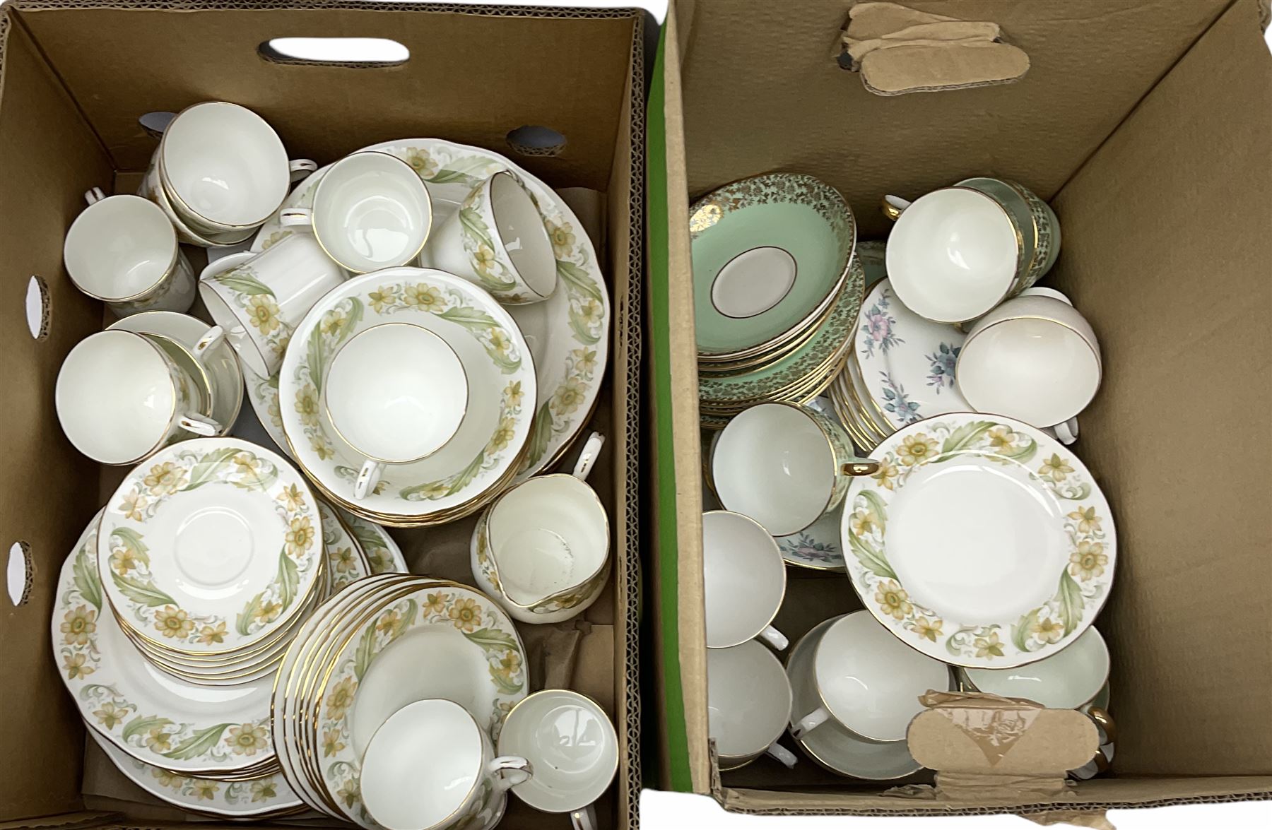 Tea and dinner wares, including Duchess greensleeves design, approximately 56 pieces, crown china imperial design, approximately 20 pieces and colclough pattern number 8378 approximately 20 pieces, two boxes.