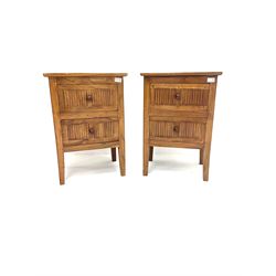 Pair hardwood lamp tables, two drawers, square tapering supports 