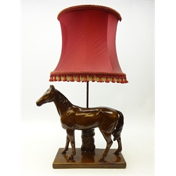  Large pottery lamp, modelled as a horse on rectangular base, L40cm x H37cm of horse  