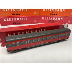 Kleinbahn HO gauge - thirteen passenger coaches - five 398 2.Klasse Eurofima Reisezugwagen; four OBB 387/1 D-Zugwagen; two 385 Schlafwagen; and two 370 Personenwagen 2 achsig; all boxed (13)