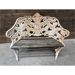 19th century cast iron Coalbrookdale design garden bench, elaborate fern leaf motif, slatted timber seat 