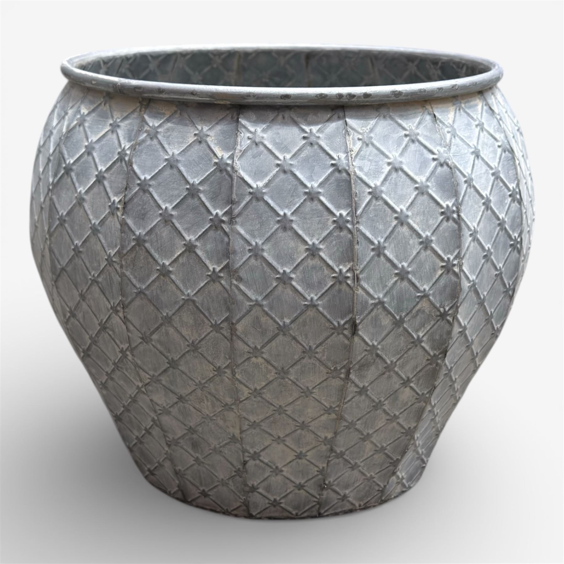 Set of three graduating galvanised circular planters