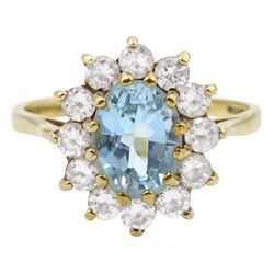 9ct gold oval blue topaz and cubic zirconia cluster ring, hallmarked 