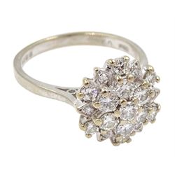 18ct white gold diamond cluster ring, hallmarked, total diamond weight approx 0.90 carat