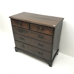 Georgian mahogany chest, two short and three long drawers, shaped bracket supports, W111cm, H100cm, D53cm