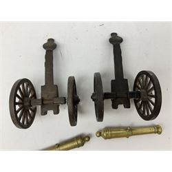 Two cast iron and brass models of cannons, each approximately H9.5cm