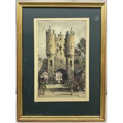 Albany Howarth (British 1872 - 1936): 'Micklegate Bar' and 'Monk Bar' York, pair hand-coloured etchings, one signed in pencil 40cm x 25cm (2)
