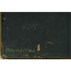 Cyril Hamersma (British 1919-1994): Geometric Cubist Abstract on Black Ground, square oil on board signed 61cm x 61cm 