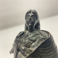 Bronze figure, modelled as a woman, with a flowing shawl, signed David Chapman, H21cm 