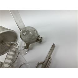 Collection of 19th century and later pharmaceutical laboratory glass, to include, volumetric flasks of various sizes, conical flask, stratus flask, etc (25) Provenance: discovered in the storeroom of a long established Hull pharmacist and opticians