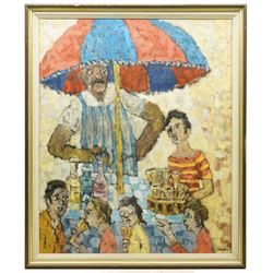 Major Conrad 'Dick' Richardson Romyn (British 1915-2007): Ice Cream Seller, oil on canvas signed 71cm x 59cm