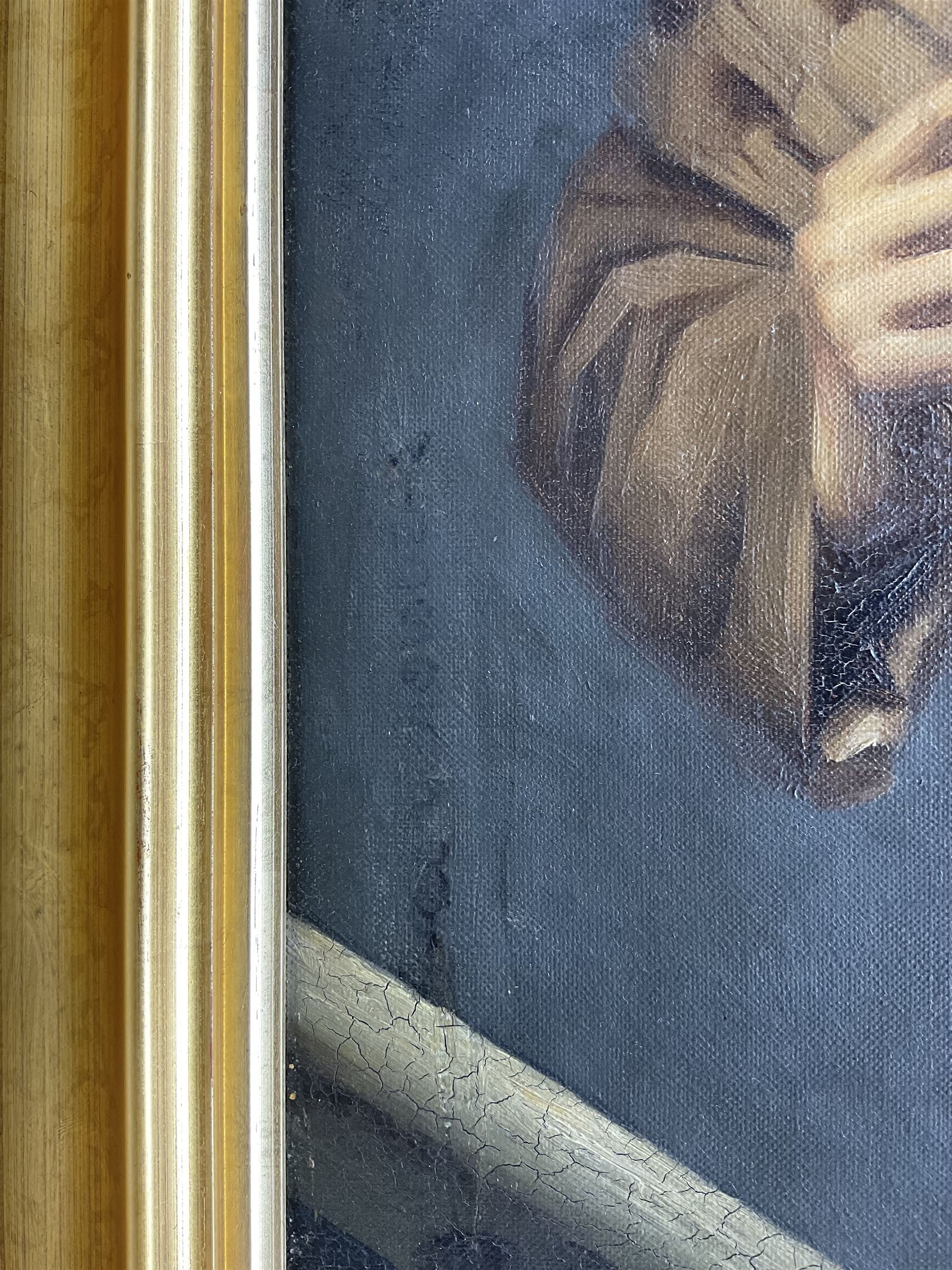 Harry Windsor-Fry (British 1862-1947): A Noise on the Stairs, oil on canvas signed 109cm x 66cm 
Provenance: private collection, purchased David Duggleby Ltd 4th November 2006 Lot 37; from the estate of Edward Henry Carson, Baron Carson (1854-1935)