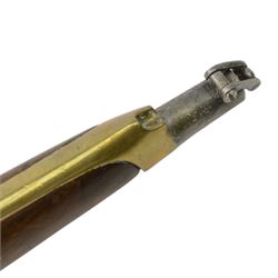 19th century percussion pistol, with round 22cm unsighted barrel with octagonal base, backwards spring lock signed 'PIRLOT FRERES LIEGE'; wooden full stock with brass mounts, belt hook, overall L36cm