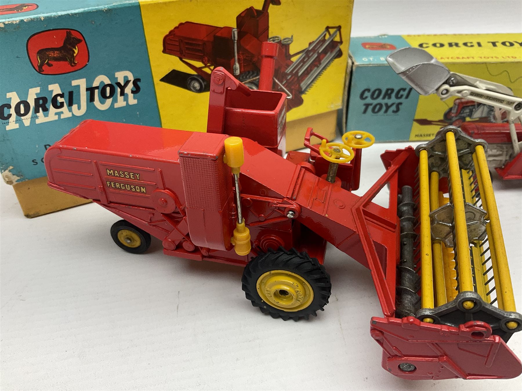 Corgi - Massey-Ferguson 780 Combine Harvester no.1111 and Corgi Massey-Ferguson 65 Tractor with Shovel no.53; both in original boxes 