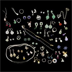 Stone set silver earrings, bracelets, rings, pendants and necklaces including diamond, pea...