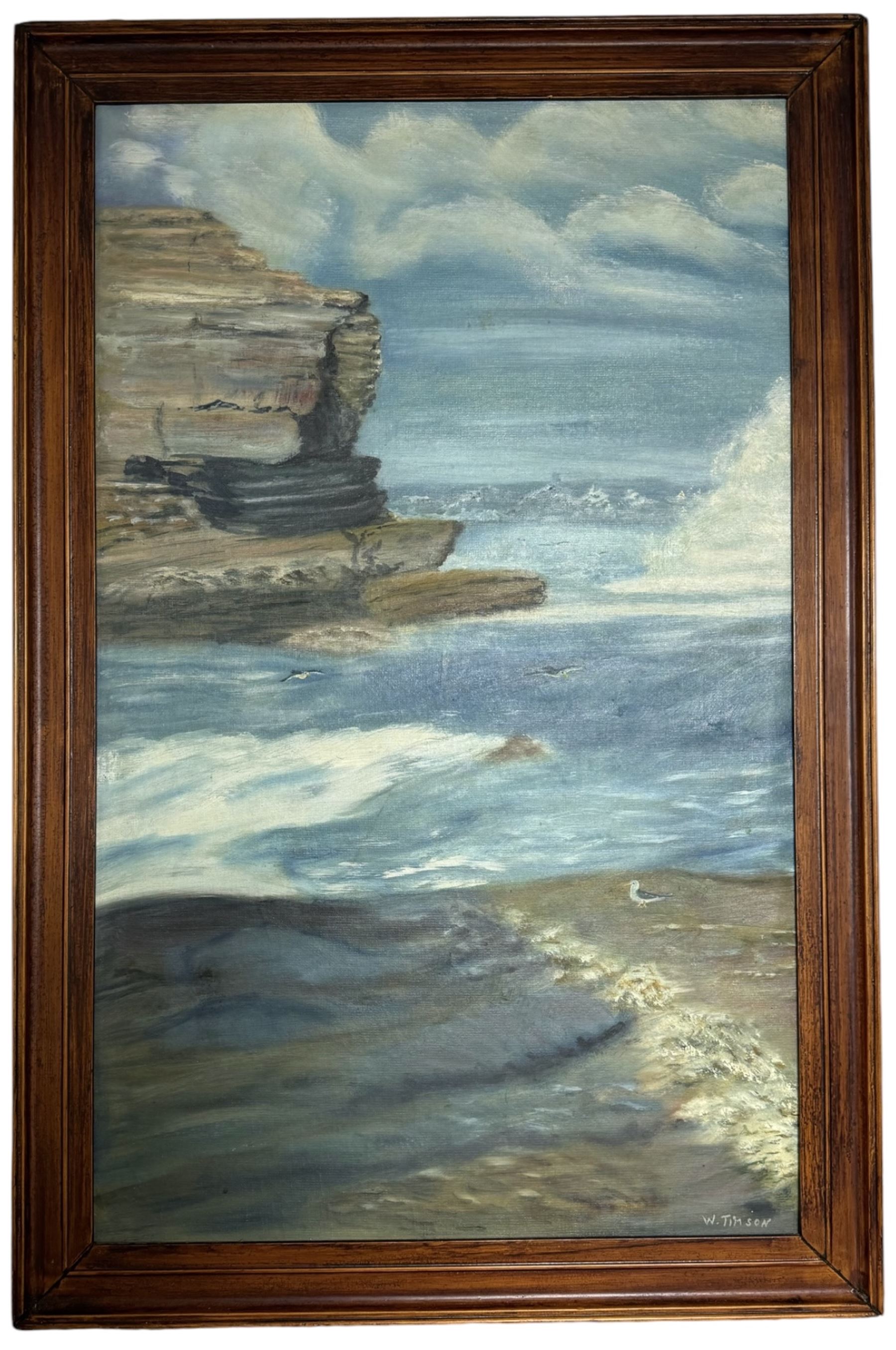 W Timson (British 20th Century): Scarborough Headland and Castle From The South, oil on board signed 66cm x 41cm 