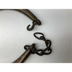 Pair of brass horse hames, together with a wooden farmers yoke with chains 
