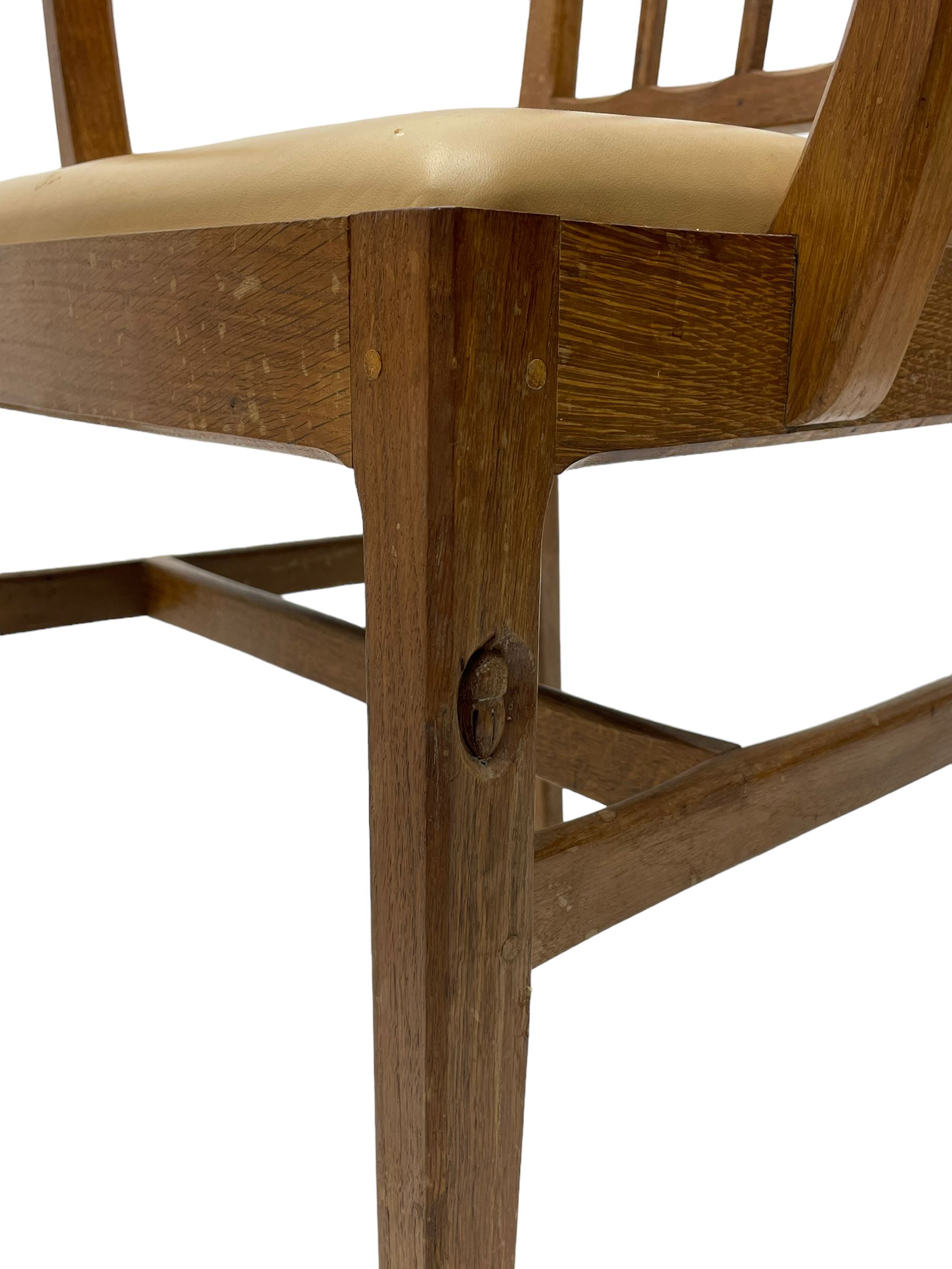 Acornman - set six (4+2) oak dining chairs, shaped cresting rail over moulded upright slats, square tapering supports joined by H-stretchers, by Alan Grainger, Brandsby, York