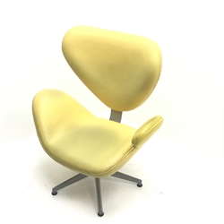  Scandinavian shaped chair, upholstered in a yellow vinyl, metal frame, five spoke supports, W98cm  