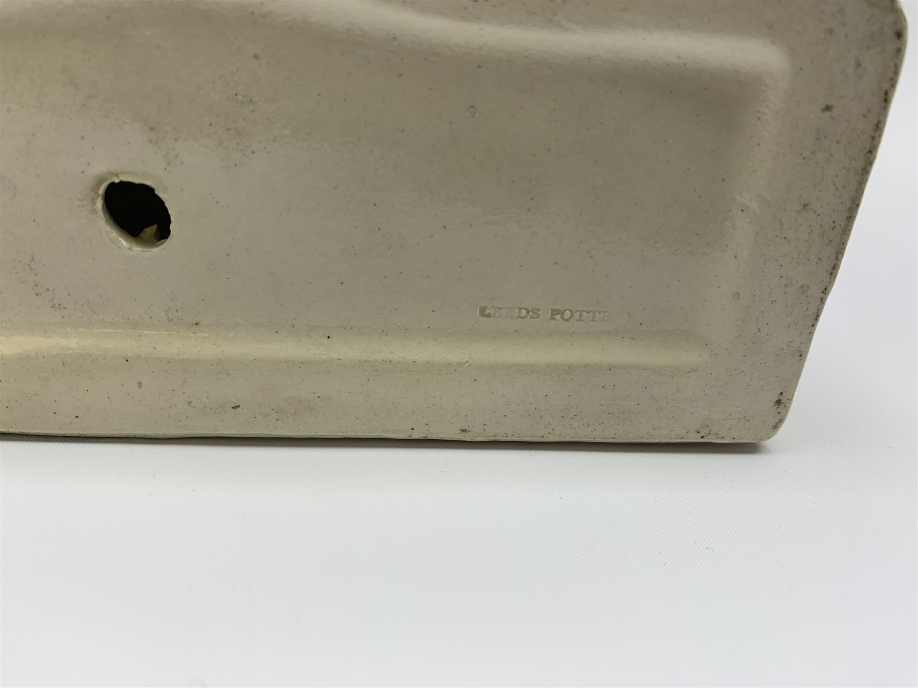 Leeds Pottery pastille burner modelled as two terrace cottages, with impressed mark beneath, H12cm L19cm