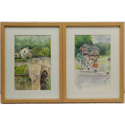 Penny Wicks (British 1949-): 'Across the Bridge Westow' and 'Kirkham Abbey Level Crossing', pair watercolours signed, titled verso 30cm x 20cm (2)
