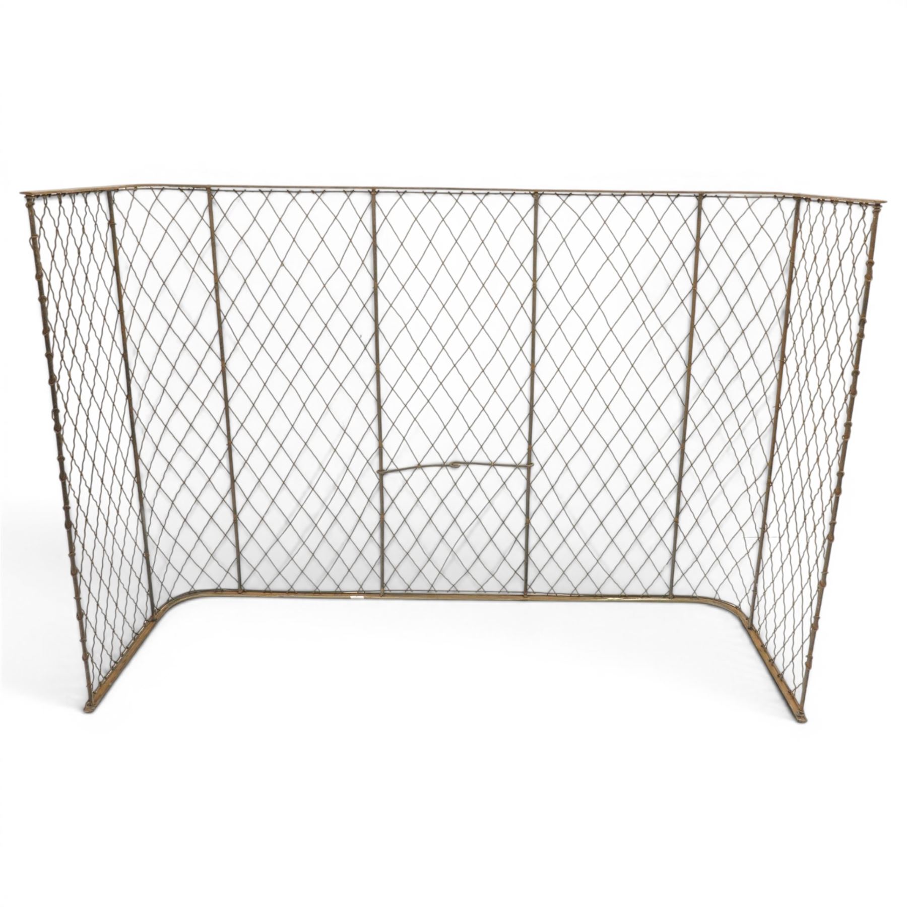 19th century large wrought iron nursery fire guard, of curved form with scrolled brace in the centre