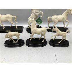 Six Royal Doulton horse figures in a matt finish on plinths, to include Spirit of the wind, Spirit of the wild, Springtime etc