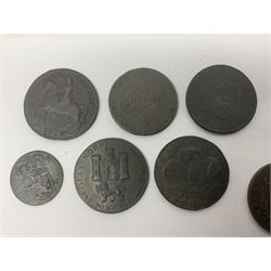 Thirty six late 18th century onwards tokens to include Georgian love token engraved ‘Betty Barlow’ to reverse of 1788 Anglesey Mines halfpenny, 1792 Coventry halfpenny, 1792 North Wales halfpenny, 1795 Duke of York halfpenny etc 