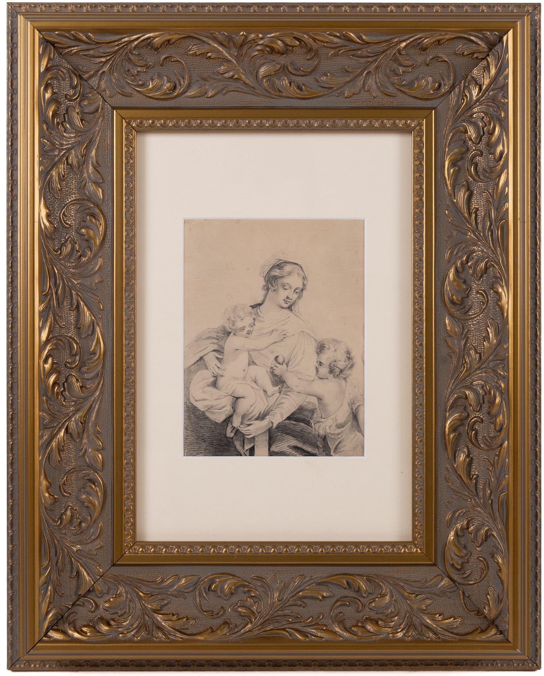 Dominique Vivant Denon (French 1747-1825): The Virgin Baby Jesus and John the Baptist, ink and pencil sketch, signed beneath mount verso 17cm x 13cm 