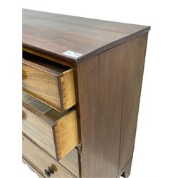 19th century mahogany straight-front chest, fitted with two short over three long cock-beaded graduating drawers, on splayed feet