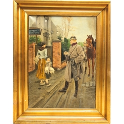  After Fortunino Matania 1881-1963 'The Strongest', a Dutch boy insults a German Officer, oil on canvas, signed with initials H D 26 3 22 inscribed verso 38cm x 28cm    