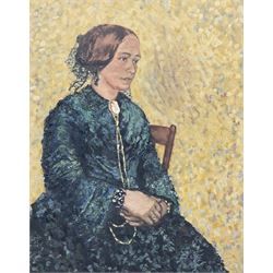M J Turnbull (British 20th century): Portrait of 'Emma Alice Turnbull Nee Lawson of Whitby', oil on canvas unsigned, inscribed verso 50cm x 39cm; together with a framed Lawson Family Tree (2)