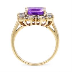 9ct gold amethyst and cubic zirconia cluster ring, hallmarked