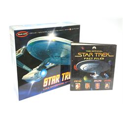 Polar Lights Star Trek U.S.S. Enterprise NCC-1701-A 1/350th scale highly detailed all plastic assembly model kit, skill level 2, mint and boxed with factory sealed transparent packaging; together with The Official Star Trek Fact Files folder with six periodicals (2)