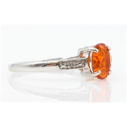  White gold fire opal and diamond ring hallmarked 9ct   