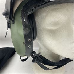 Mk.4 Flight Helmet, as used by RAF and Civilian helicopter pilots; in RAF green,  fitted with rigid visor cover and working boom mike; has had a complete refit and is bench tested.