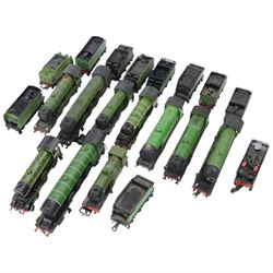 Ten 00 gauge kit built locomotives and eleven kit built tenders, all in green livery