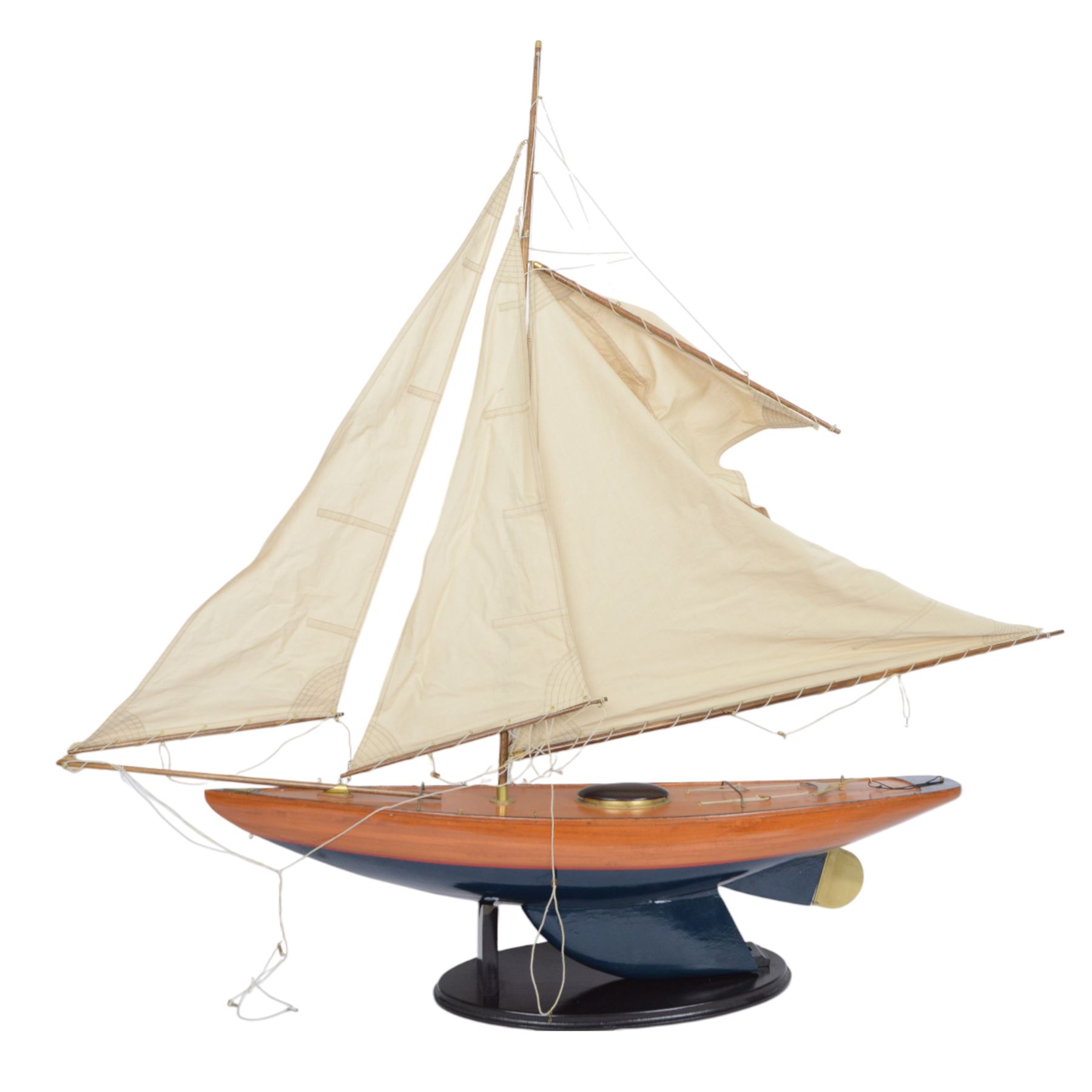 20th century wooden pond yacht on stand, H120cm, W90cm