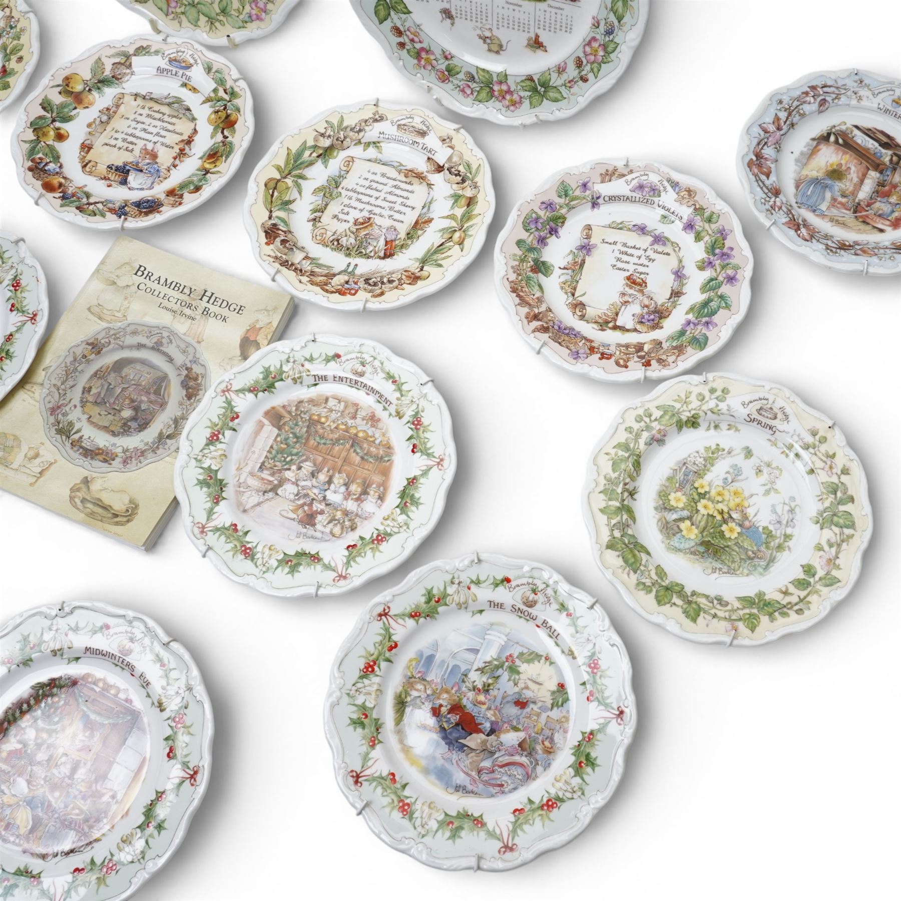 Collection of Royal Doulton Brambly Hedge wares, comprising two calendar plates, 2002 and 2003, four recipe plates 'Strawberry Shortcake' 'Apple Pie' 'Mushroom Tart' and 'Crystalized Violets', six Midwinter plates and four season plates (16)