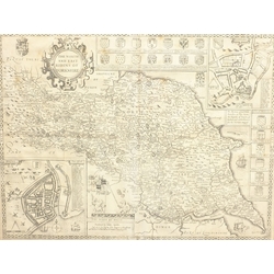 After John Speed (British 1552-1629): 'The North and East Ridins [sic] of Yorkshire', engraved map pub. (posthumously) Thomas Bassett & Richard Chiswell, 1676, 40cm x 53cm