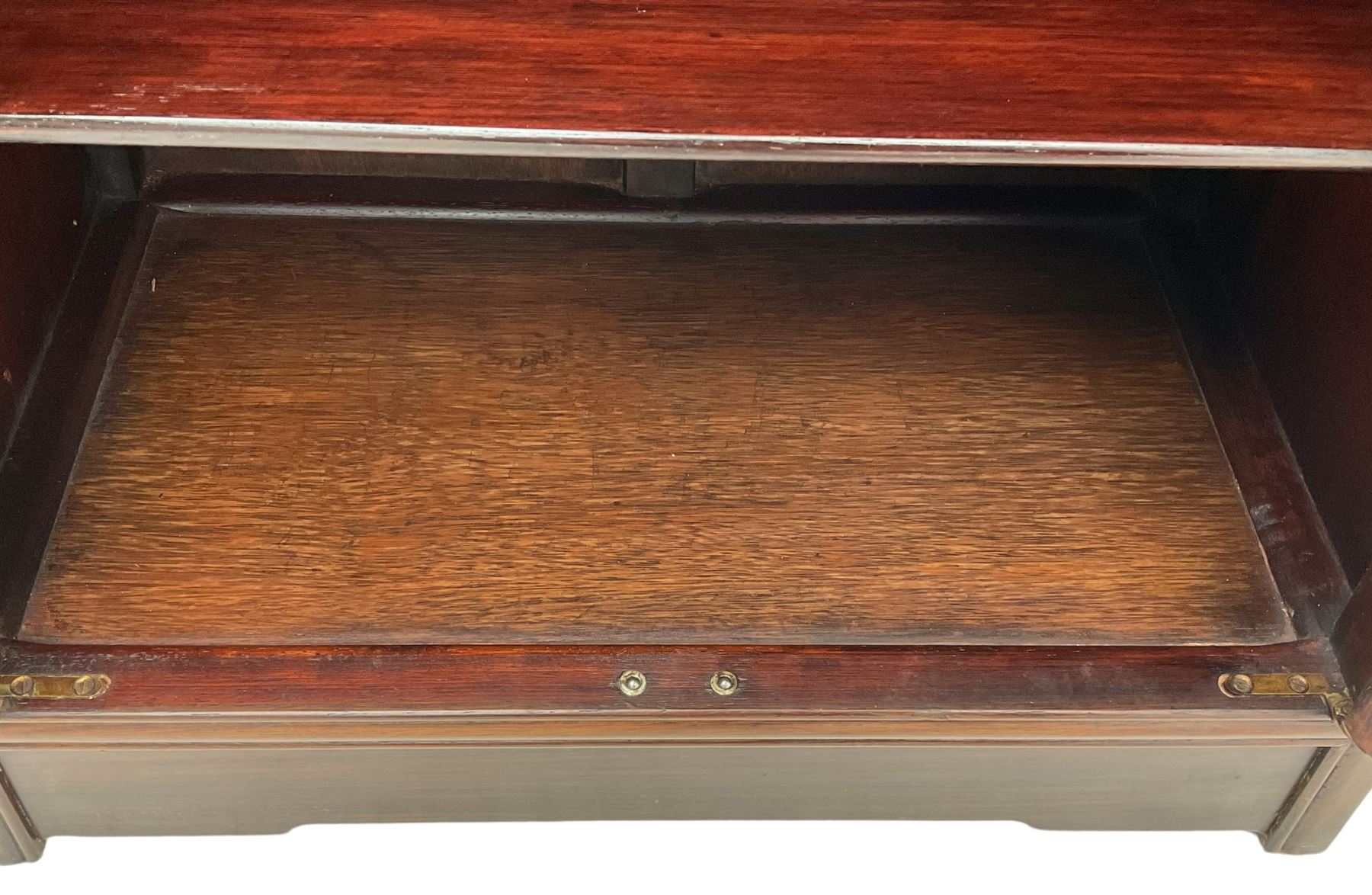 Chinese hardwood altar table, single drawer over double cupboard, two panelled doors carved with Shou motifs 