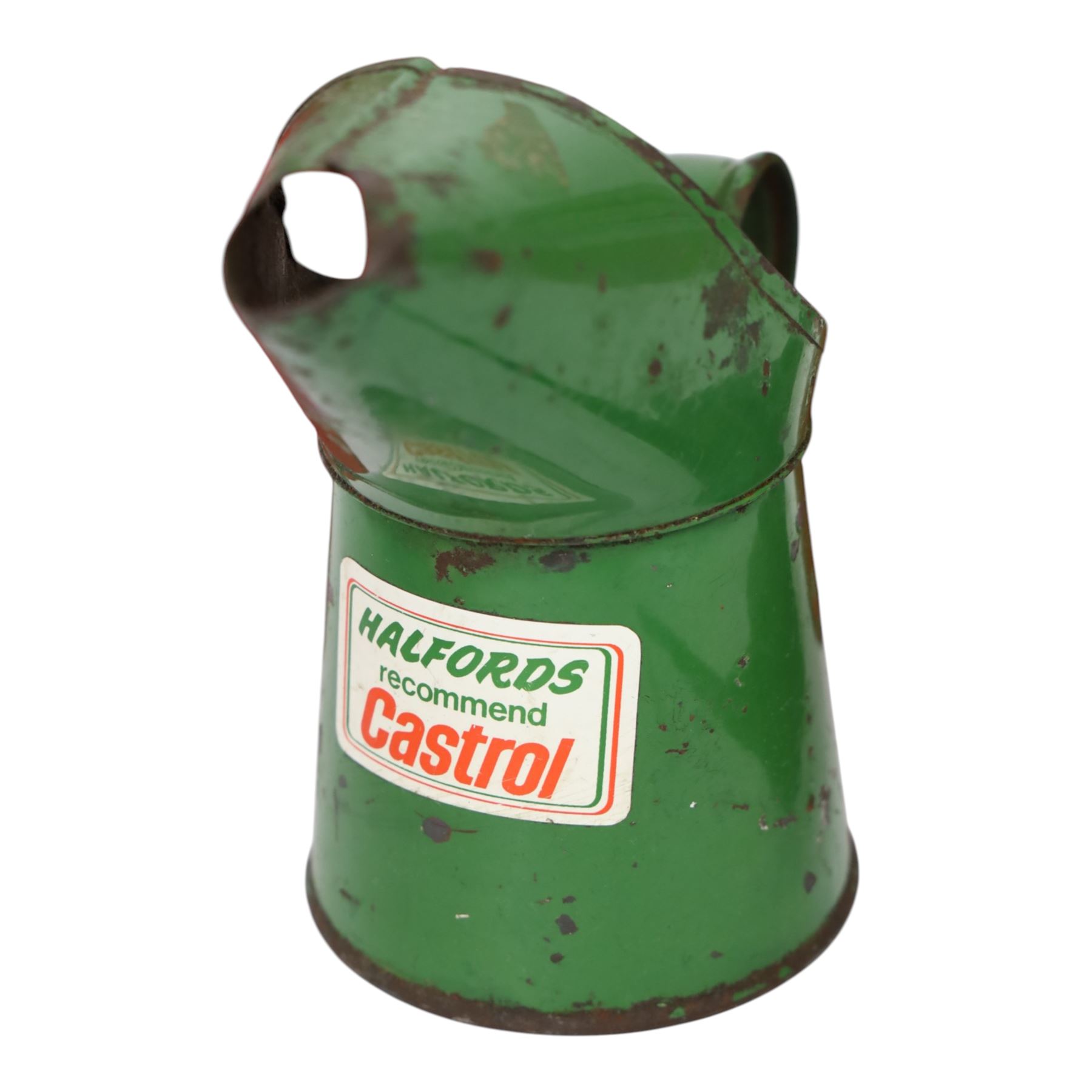 Shell-Mex Lamp Oil can, three oil jugs, including two red Esso examples and a green Castrol example and one other