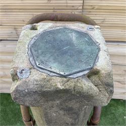 19th century stone sundial column, with trolley - THIS LOT IS TO BE COLLECTED BY APPOINTMENT FROM DUGGLEBY STORAGE, GREAT HILL, EASTFIELD, SCARBOROUGH, YO11 3TX