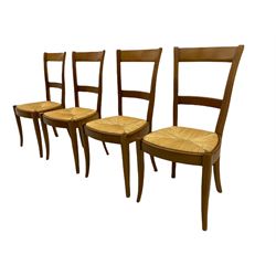 Grange Furniture cherry wood dining table, and eight chairs with rush seats