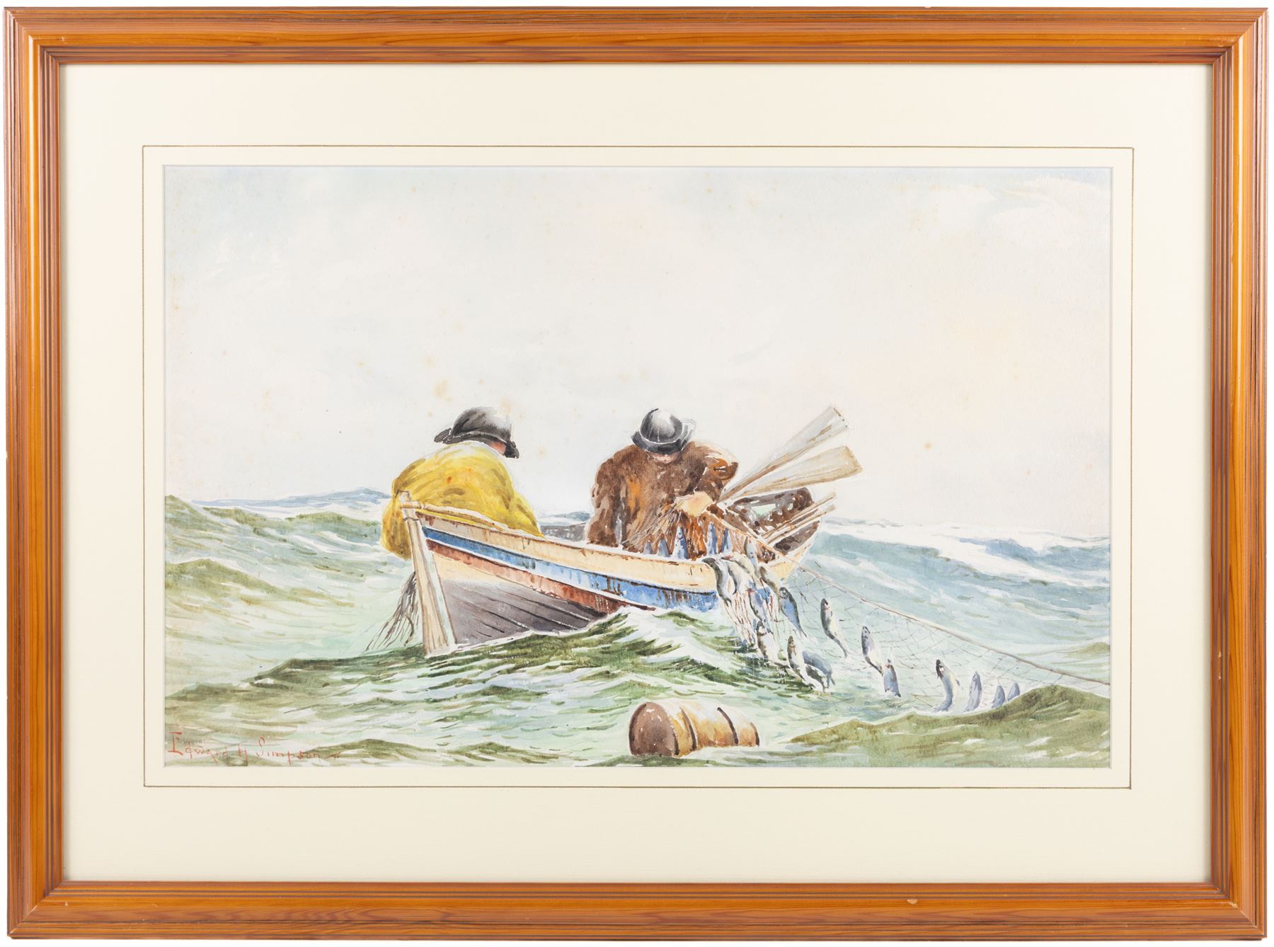 Frank Rousse (British fl.1897-1917): Bringing in the Catch, watercolour signed 28cm x 49cm; Edward H Simpson (British 1901-1989): Drawing in the Nets, watercolour signed 33cm x 53cm (2)